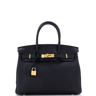 Hermes Birkin Handbag Black Togo with Gold Hardware 30