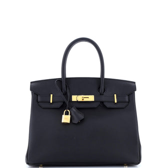 Hermes Birkin Handbag Black Epsom with Gold Hardware 30