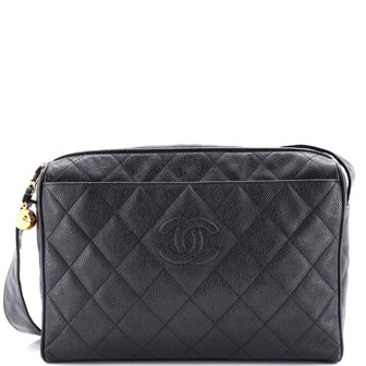 Chanel Vintage Diamond CC Shoulder Bag Quilted Caviar Large