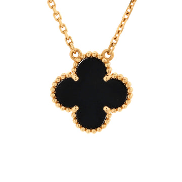 Van Cleef & Arpels Vintage Alhambra Pendant Necklace 18K Yellow Gold and Onyx
