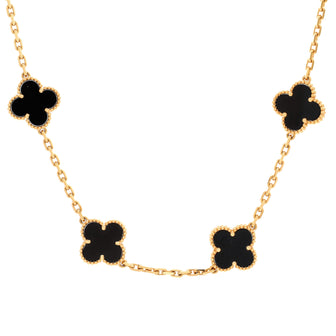 Van Cleef & Arpels Vintage Alhambra 10 Motifs Necklace 18K Yellow Gold and Onyx