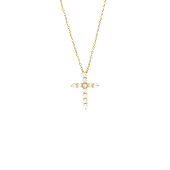 Tiffany & Co. Cross Pendant Necklace 18K Yellow Gold with Diamonds Small