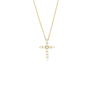 Tiffany & Co. Cross Pendant Necklace 18K Yellow Gold with Diamonds Small