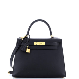 Hermes Kelly Handbag Black Epsom with Gold Hardware 28