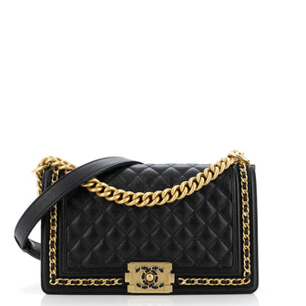 Chanel Chain Around Boy Flap Bag Quilted Caviar Old Medium