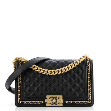 Chanel Chain Around Boy Flap Bag Quilted Caviar Old Medium