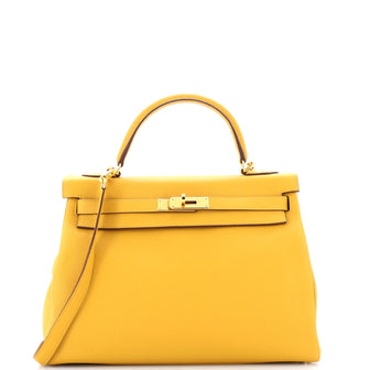 Hermes Kelly Handbag Yellow Togo with Gold Hardware 32