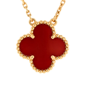 Van Cleef & Arpels Vintage Alhambra Pendant Necklace 18K Yellow Gold and Carnelian