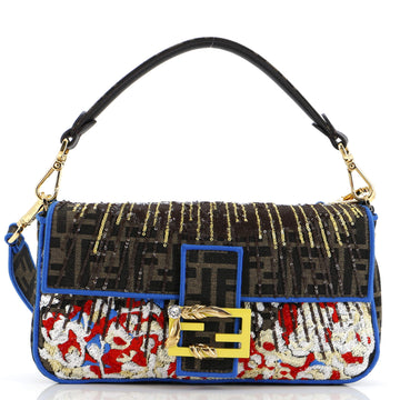 Fendi Baguette NM Bag Embroidered Zucca Canvas Medium