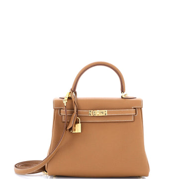Hermes Kelly Handbag Brown Togo with Gold Hardware 25
