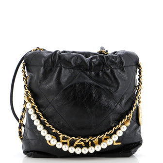 Chanel 22 Chain Hobo Quilted Calfskin with Pearl Chain Mini