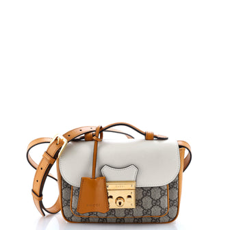 Gucci Padlock Front Pocket Flap Shoulder Bag GG Coated Canvas and Leather Mini