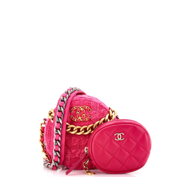 Chanel 19 Round Clutch with Chain and Coin Purse Quilted Tweed and Lambskin