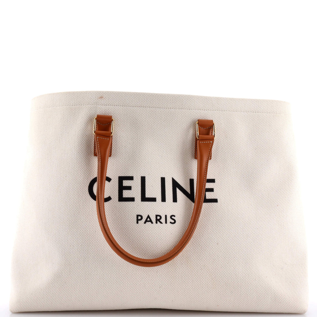 CELINE パラード Celine Horizontal Cabas Tote Canvas with Leather Neutral 313389223
