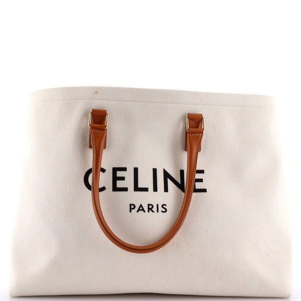Celine Horizontal Cabas Tote Canvas with Leather Neutral 313389223