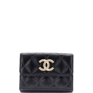 Chanel Textured CC Flap Wallet Quilted Caviar Small
