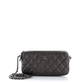 Chanel Double Zip Clutch with Chain Quilted Iridescent Caviar