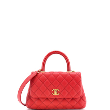 Chanel Coco Top Handle Bag Quilted Caviar with Lizard Embossed Handle Mini