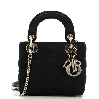 Christian Dior Lady Dior Bag Cannage Quilt Satin with Crystal Charms Mini
