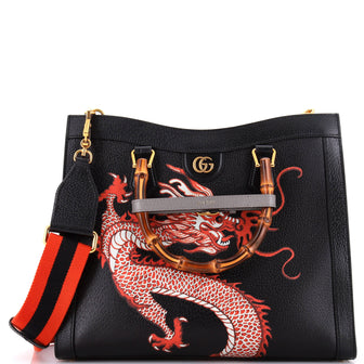 Gucci Diana NM Bamboo Handle Tote Printed Leather Medium