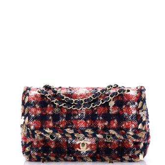 Chanel Charms Classic Double Flap Bag Braided Quilted Tweed Medium