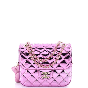 Chanel Classic Single Flap Bag with Star Coin Purse Quilted Metallic Leather Mini