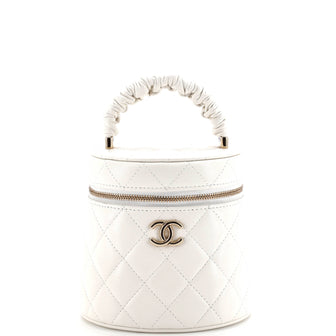 Chanel CC Ruched Top Handle Vanity Case Quilted Lambskin Small