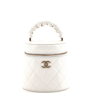 Chanel CC Ruched Top Handle Vanity Case Quilted Lambskin Small
