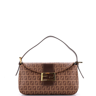 Fendi Vintage FF Buckle Curved Hobo Zucchino Coated Canvas Small