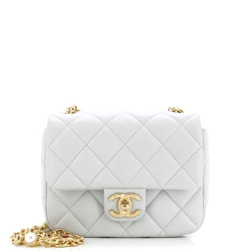 Chanel CC Enamel Pearl Charm Me Square Flap Bag Quilted Lambskin Mini