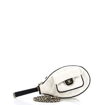 Chanel CC Tennis Racket Clutch with Chain Quilted Canvas and Leather