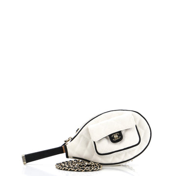 Chanel CC Tennis Racket Clutch with Chain Quilted Canvas and Leather