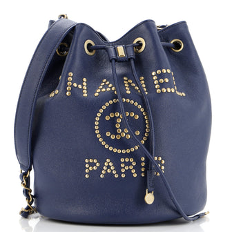 Chanel Deauville Drawstring Bucket Bag Studded Caviar Medium