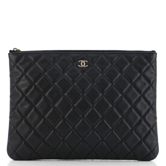 Chanel O Case Clutch Quilted Caviar Medium