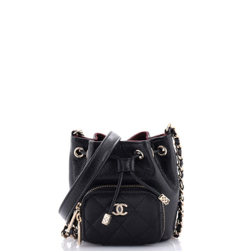 Chanel Business Affinity Drawstring Bucket Bag Quilted Caviar Mini