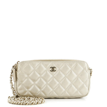 Chanel Double Zip Clutch with Chain Quilted Caviar