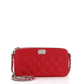 Chanel Boy Double Zip Clutch with Chain Quilted Caviar