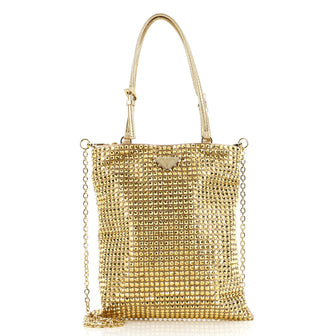 Prada Convertible Open Tote Crystal Embellished Satin Mini