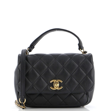 Chanel Front Pocket Top Handle Flap Bag Quilted Calfskin Mini