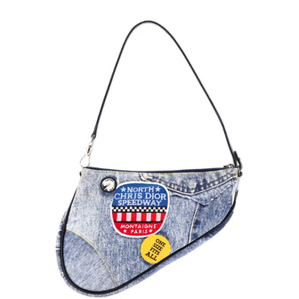 Christian Dior Vintage Saddle Bag Printed Denim Mini