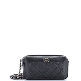 Chanel Boy Double Zip Clutch with Chain Quilted Caviar