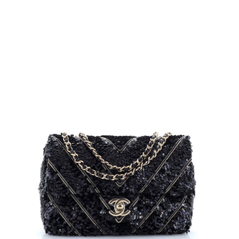 Chanel CC Flap Bag Chevron Sequins Mini