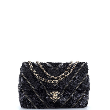 Chanel CC Flap Bag Chevron Sequins Mini