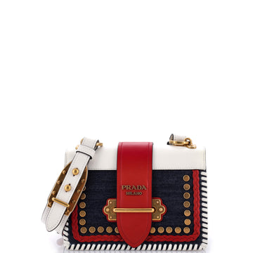 Prada Cahier Crossbody Bag Embellished Denim and Leather Small