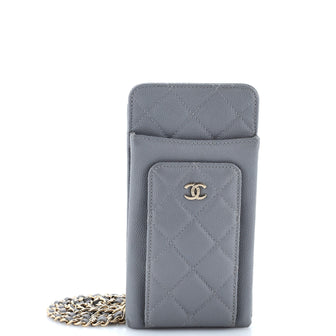 Chanel O Phone Holder Crossbody Bag Quilted Caviar