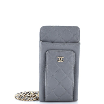 Chanel O Phone Holder Crossbody Bag Quilted Caviar
