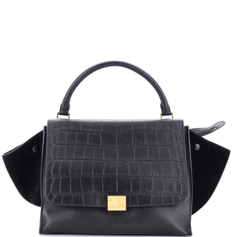Celine Trapeze Bag Crocodile Embossed Leather Medium