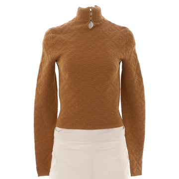 Fendi Women's High Neck Cropped Sweater Diagonal Zucca Viscose Blend