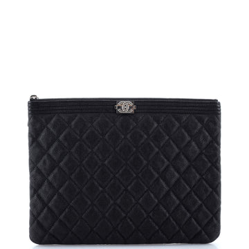 Chanel Boy O Case Clutch Quilted Caviar Medium