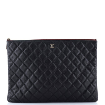 Chanel O Case Clutch Quilted Caviar Large